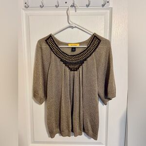St. John Metallic Gold Embellished Blouse